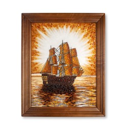 Картина &quot;Парусник на закате&quot;  из Янтаря