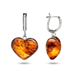 Серьги &quot;Сердце&quot; из Янтаря и юв.сплава
