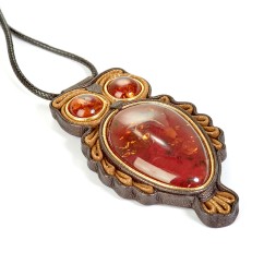 Колье &quot;Дуэт&quot; из Янтаря и нат кожи